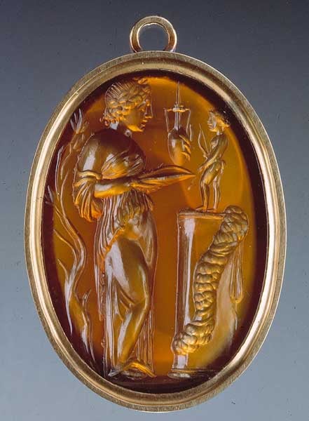 Rahibe ve Apollo sütun üzerine heykel madalyonu 
