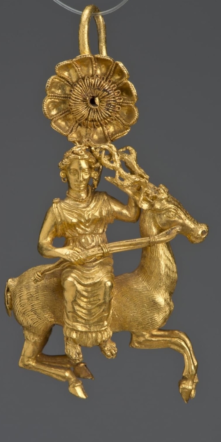 Geyik üzerinde Artemis Heykelcikli Küpe ; Hermitage Müzesi , Rusya