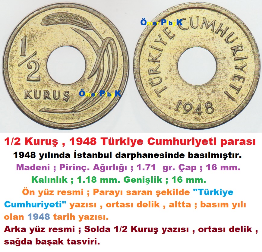 1/2 Kuruş , 1948 Türkiye Cumhuriyeti parası