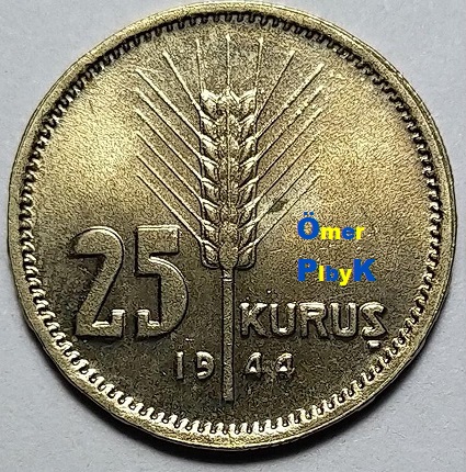 25 Kuruş 1944 Türkiye Cumhuriyeti madeni parası
