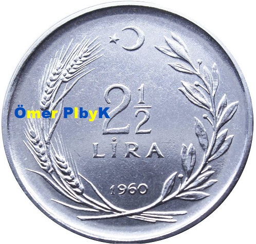 2,5 lira  1960 Türkiye Cumhuriyeti madeni parası 