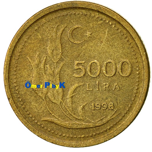5000 (Beşbin) 1998 Türkiye Cumhuriyeti madeni parası