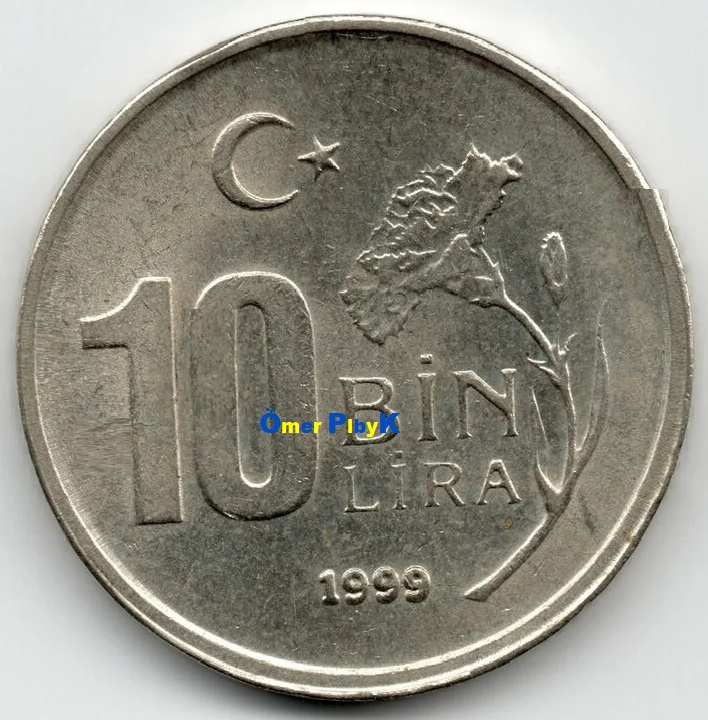 10.000 (On bin) 1999 Türkiye Cumhuriyeti madeni parası