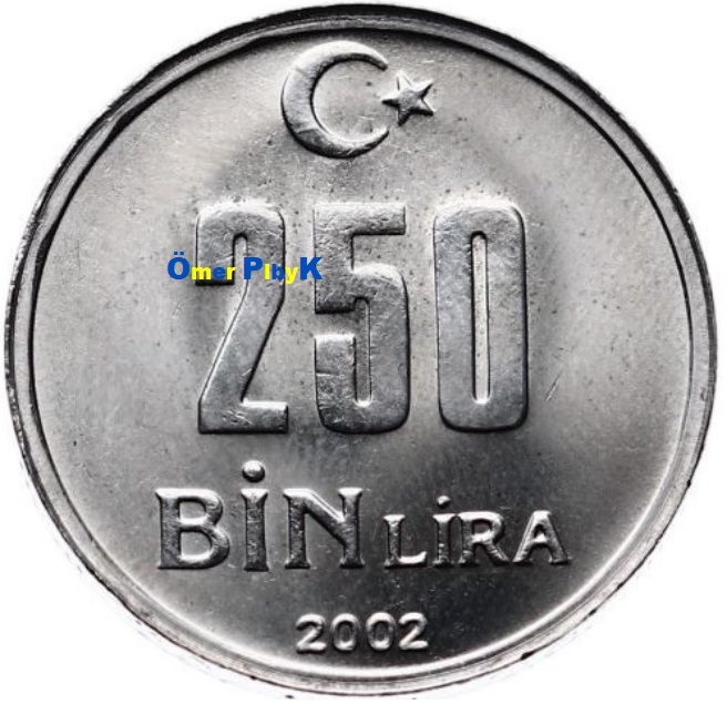 250.000 Lira 2002 Türkiye Cumhuriyeti madeni parası 