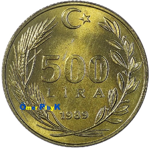 500 (Beş yüz) Lira 1989 Türkiye Cumhuriyeti madeni parası