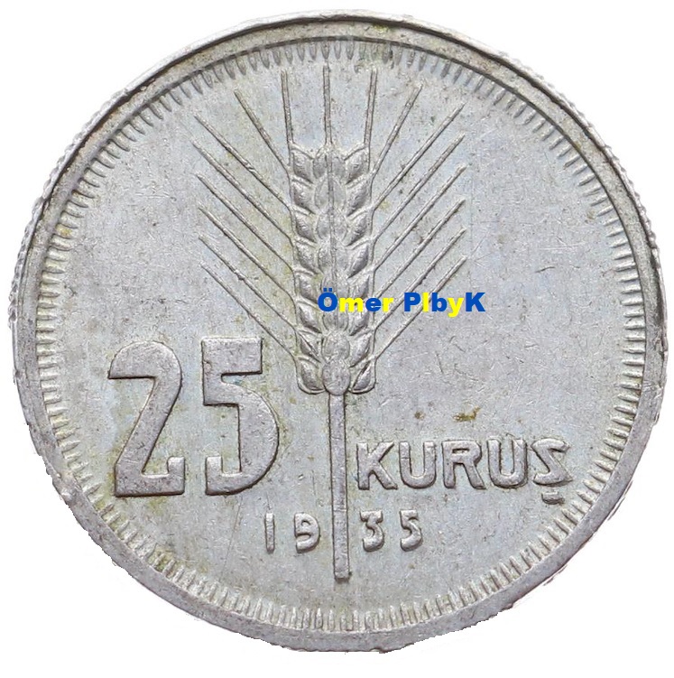 25 Kuruş 1935 Türkiye Cumhuriyeti madeni parası