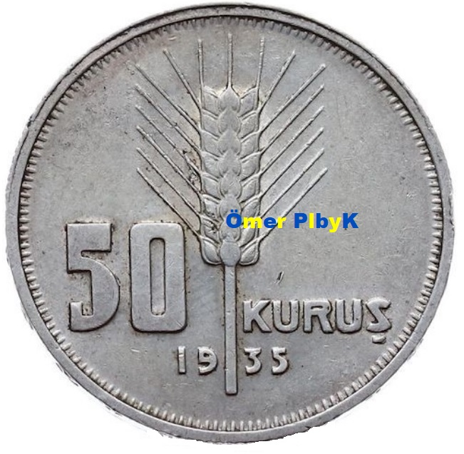 50 Kuruş 1935 Türkiye Cumhuriyeti madeni parası 