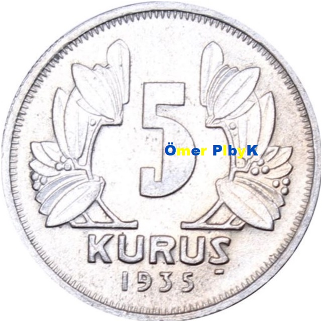 5 Kuruş 1935 Türkiye Cumhuriyeti madeni parası  