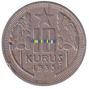 10 (On) Kuruş 1935 Türkiye Cumhuriyeti madeni parası  