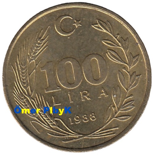 100 (Yüz) Lira 1988 Türkiye Cumhuriyeti madeni parası 