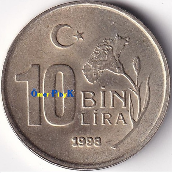 10.000 (Onbin) Türkiye Cumhuriyeti 1998 madeni parası
