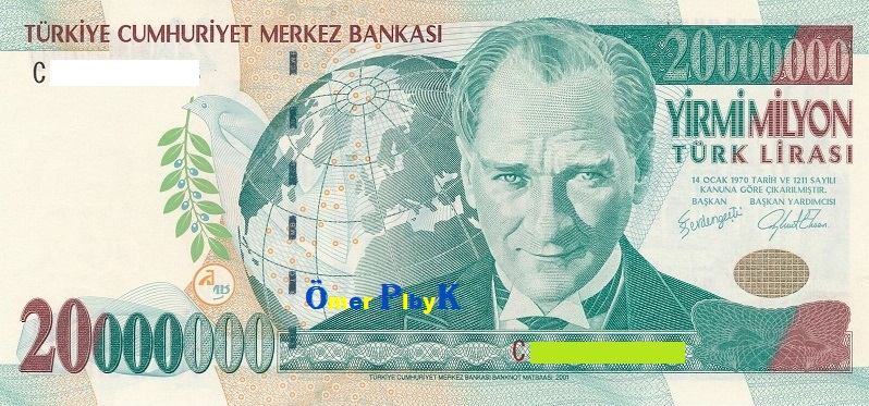 20.000.000 (Yirmi milyon) 2001 Türk Lirası 