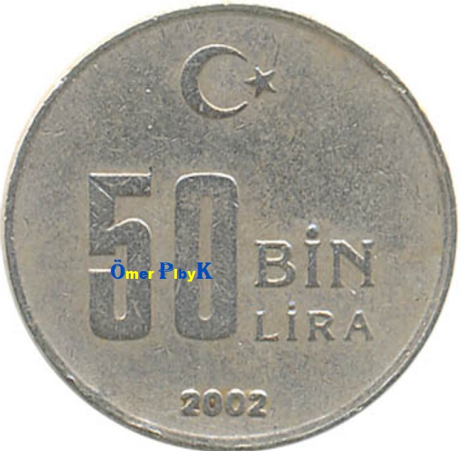 50000 (Ellibin) 2002 Türkiye Cumhuriyeti madeni parası 