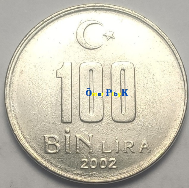 100.000 (Yüz Bin) 2002 Türkiye Cumhuriyeti madeni parası 