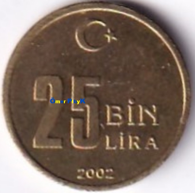 25000 Lira 2002 Türkiye Cumhuriyeti madeni parası 