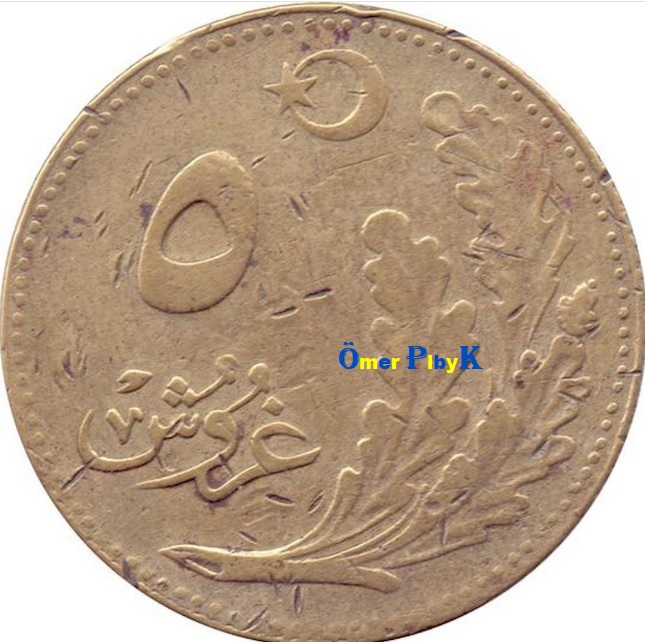 5 (Beş) Kuruş 1928 Türkiye Cumhuriyeti madeni parası