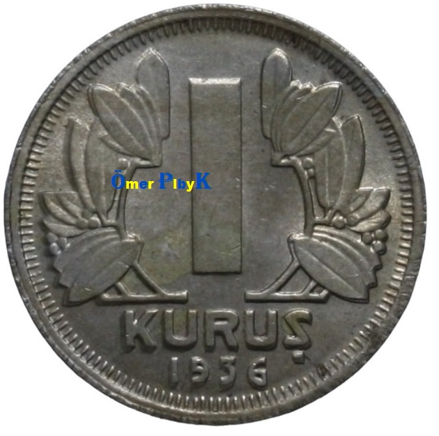 1 (Bir) Kuruş 1936 Türkiye Cumhuriyeti madeni parası  