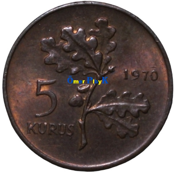 5 Beş Kuruş 1970 Türkiye Cumhuriyeti madeni parası