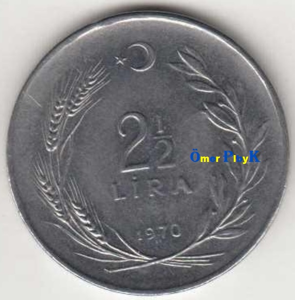 2,5 Lira 1970 Türkiye Cumhuriyeti madeni parası 